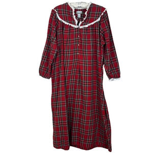 Vintage Lanz of Salzburg Nightgown Women's Size Medium Flannel Red Plaid